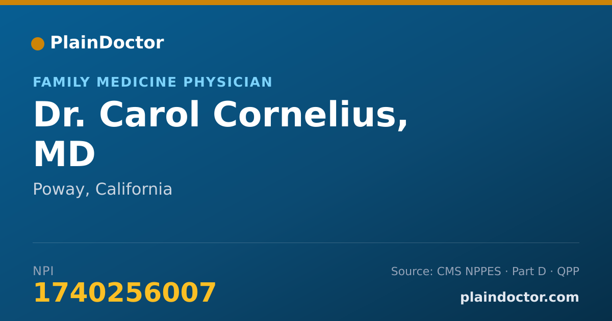 Shareable card for Carol Cornelius, MD - Family Medicine Physician, Poway, CA
