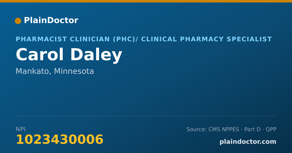 Shareable card for Carol Daley - Pharmacist Clinician (PhC)/ Clinical Pharmacy Specialist, Mankato, MN