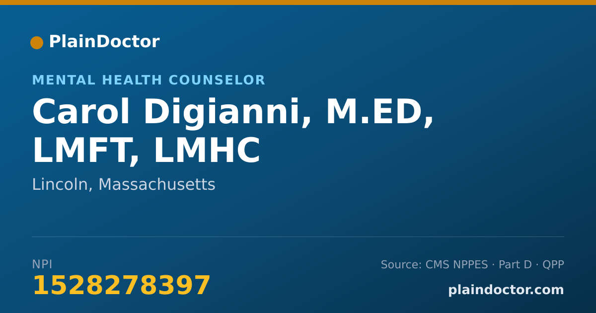 Shareable card for Carol Digianni, M.ED, LMFT, LMHC - Mental Health Counselor, Lincoln, MA