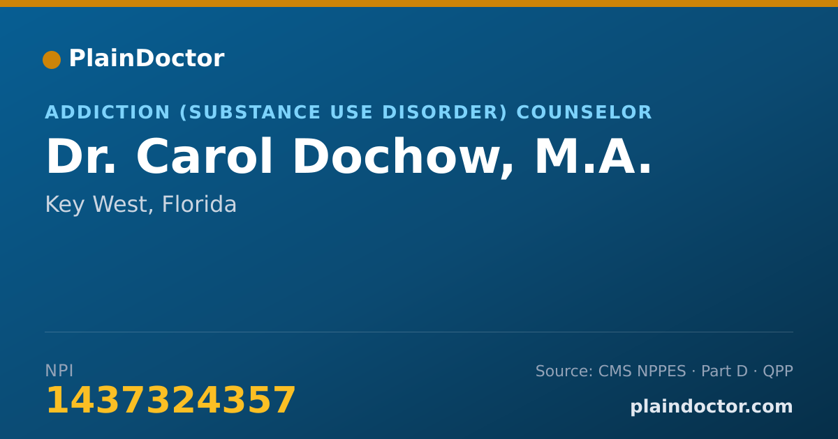 Shareable card for Carol Dochow, M.A. - Addiction (Substance Use Disorder) Counselor, Key West, FL