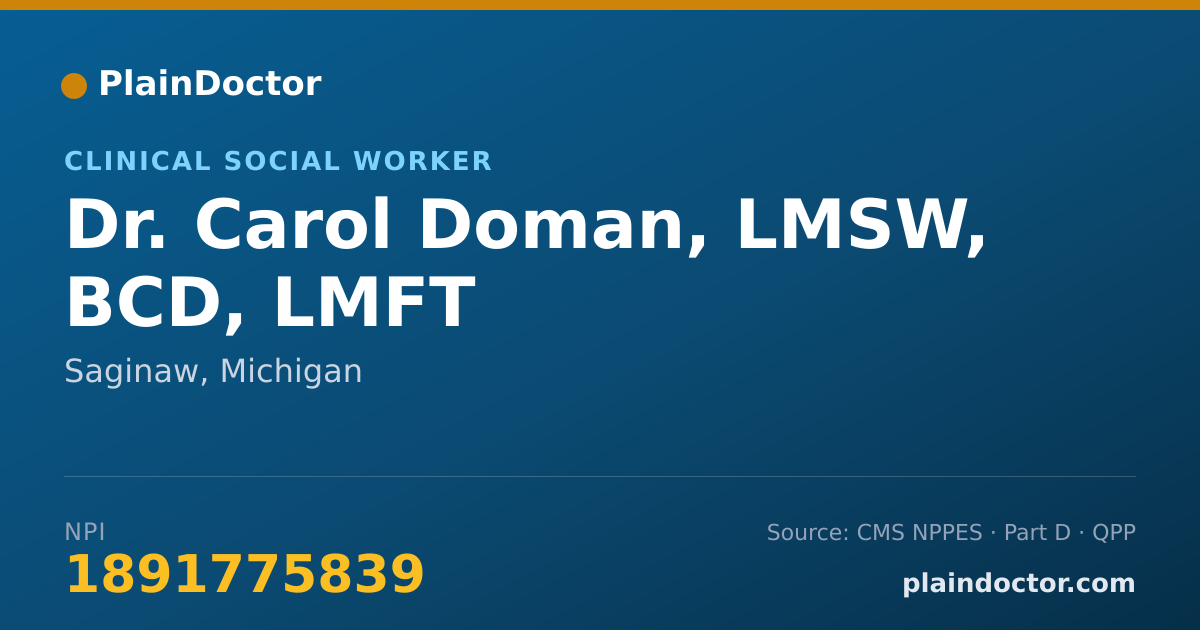 Shareable card for Carol Doman, LMSW, BCD, LMFT - Clinical Social Worker, Saginaw, MI