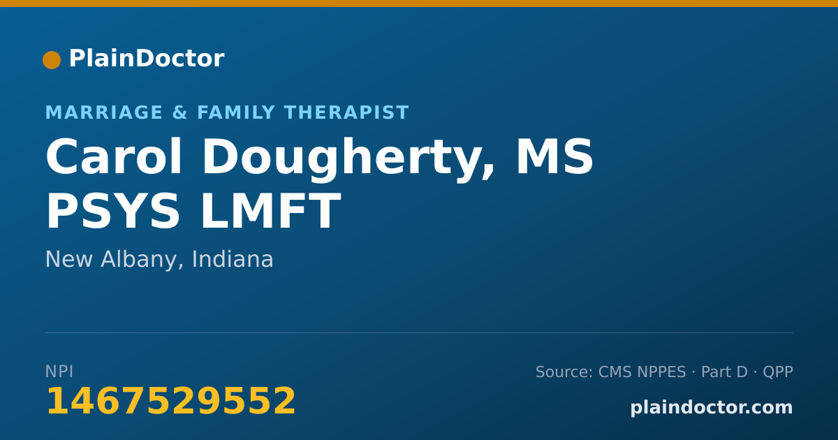 Shareable card for Carol Dougherty, MS PSYS LMFT - Marriage & Family Therapist, New Albany, IN
