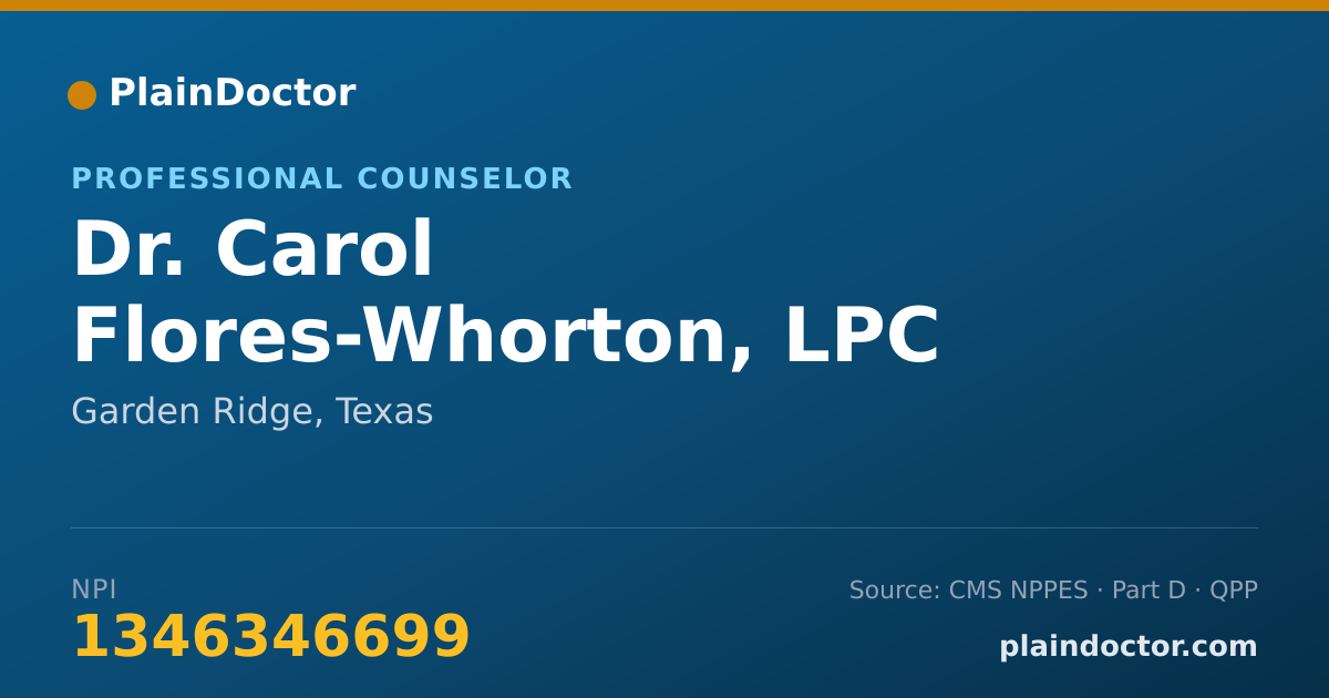 Shareable card for Carol Flores-Whorton, LPC - Professional Counselor, Garden Ridge, TX