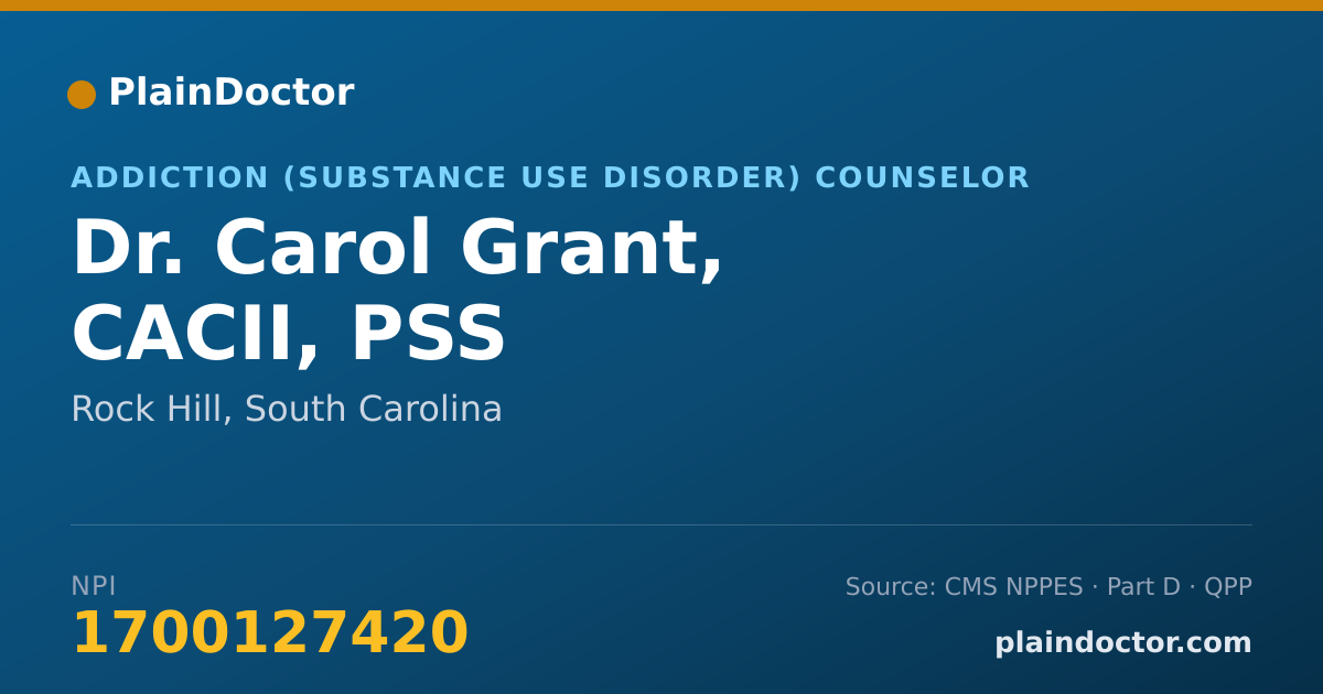 Shareable card for Carol Grant, CACII, PSS - Addiction (Substance Use Disorder) Counselor, Rock Hill, SC