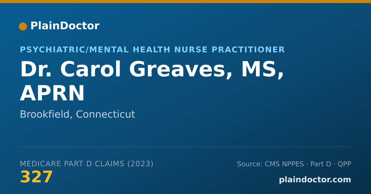 Shareable card for Carol Greaves, MS, APRN - Psychiatric/Mental Health Nurse Practitioner, Brookfield, CT