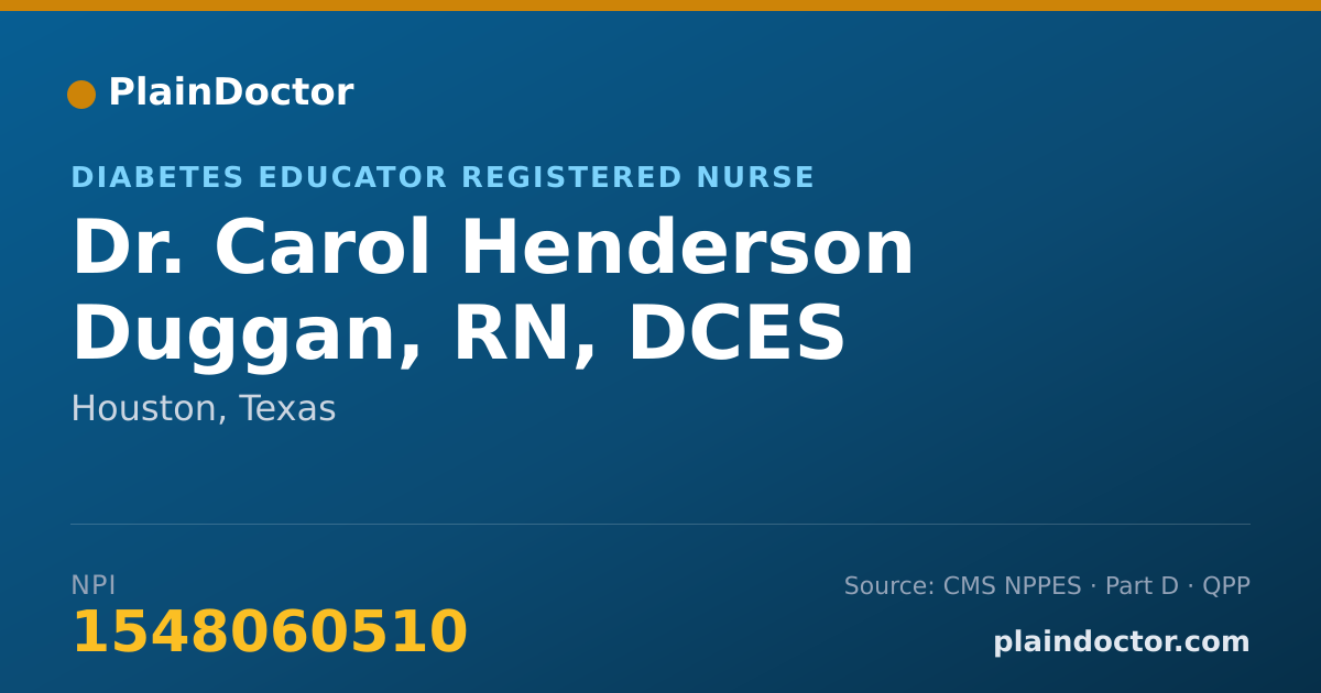 Shareable card for Carol Henderson Duggan, RN, DCES - Diabetes Educator Registered Nurse, Houston, TX
