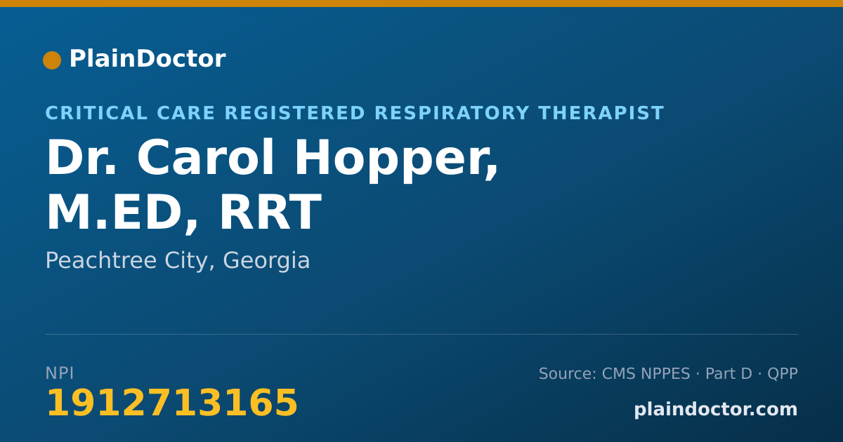 Shareable card for Carol Hopper, M.ED, RRT - Critical Care Registered Respiratory Therapist, Peachtree City, GA