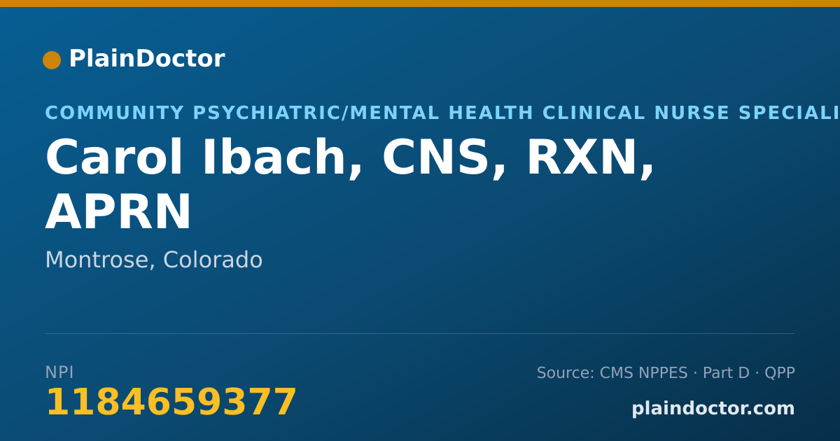 Shareable card for Carol Ibach, CNS, RXN, APRN - Community Psychiatric/Mental Health Clinical Nurse Specialist, Montrose, CO