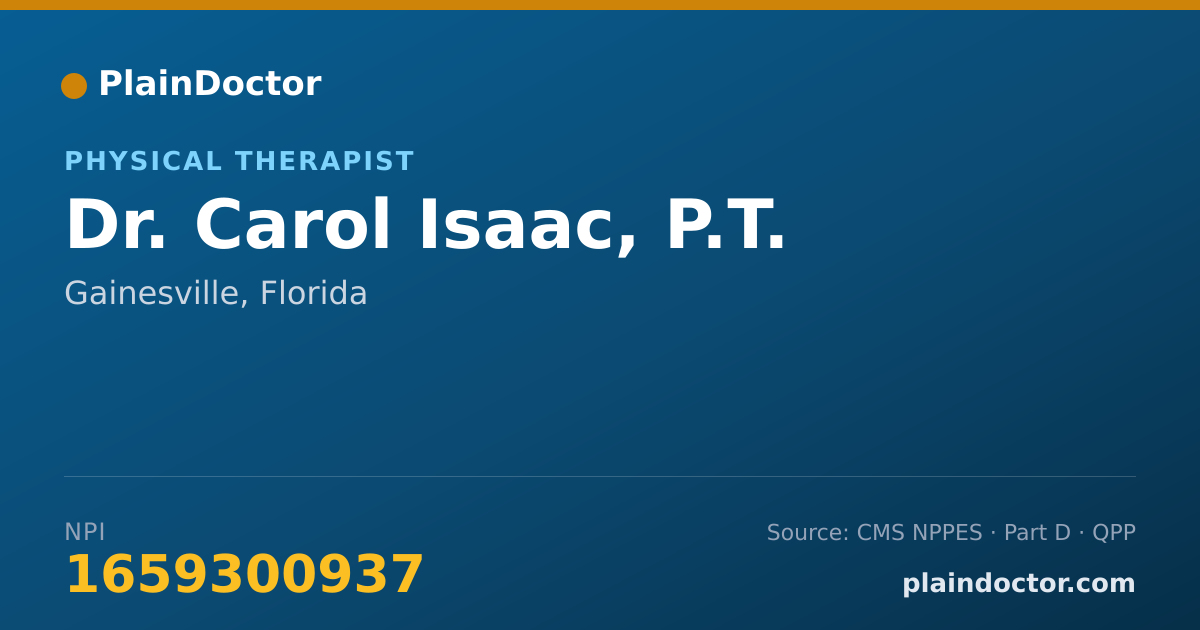 Shareable card for Carol Isaac, P.T. - Physical Therapist, Gainesville, FL