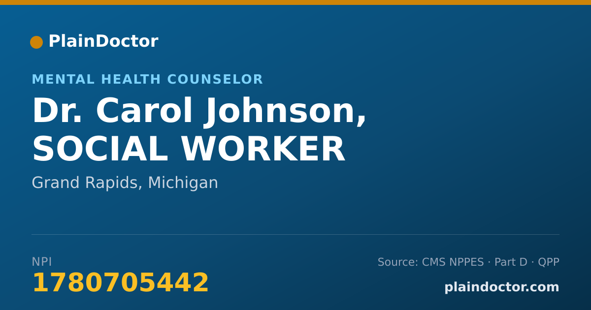 Shareable card for Carol Johnson, SOCIAL WORKER - Mental Health Counselor, Grand Rapids, MI