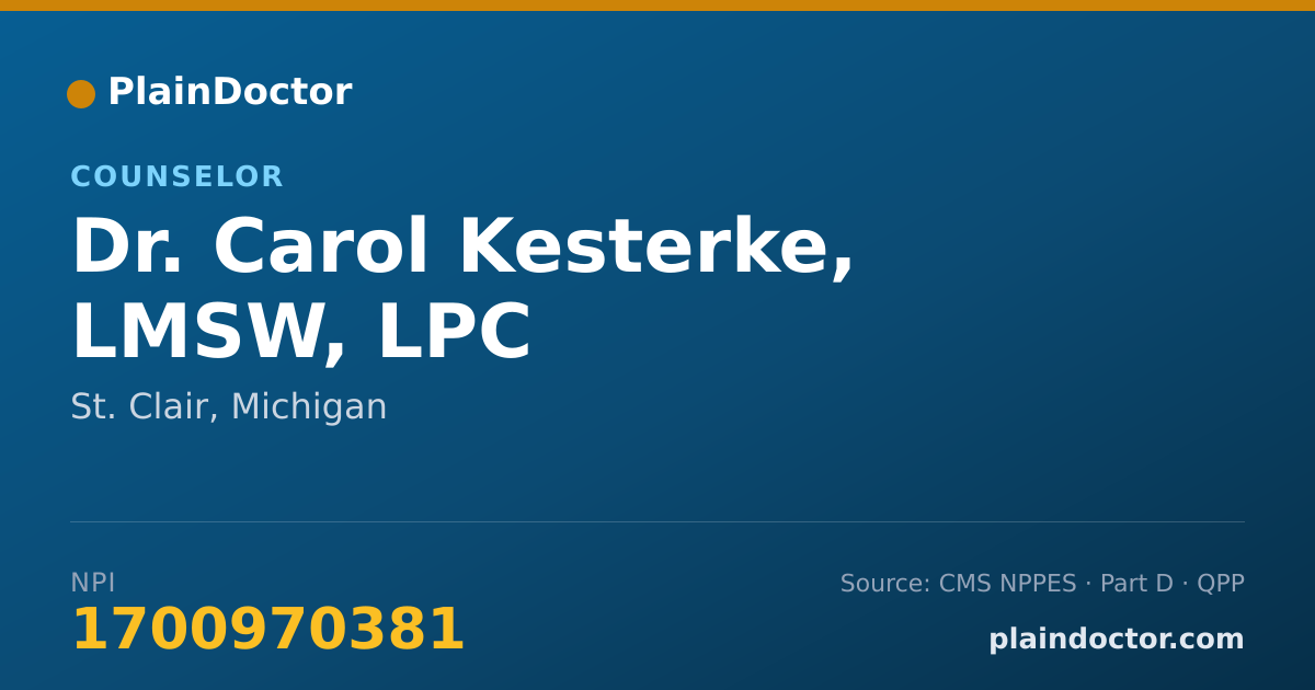 Shareable card for Carol Kesterke, LMSW, LPC - Counselor, St. Clair, MI
