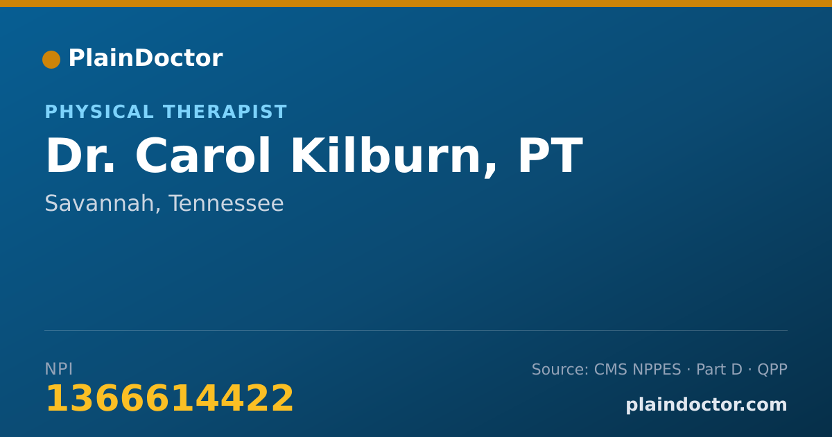 Shareable card for Carol Kilburn, PT - Physical Therapist, Savannah, TN