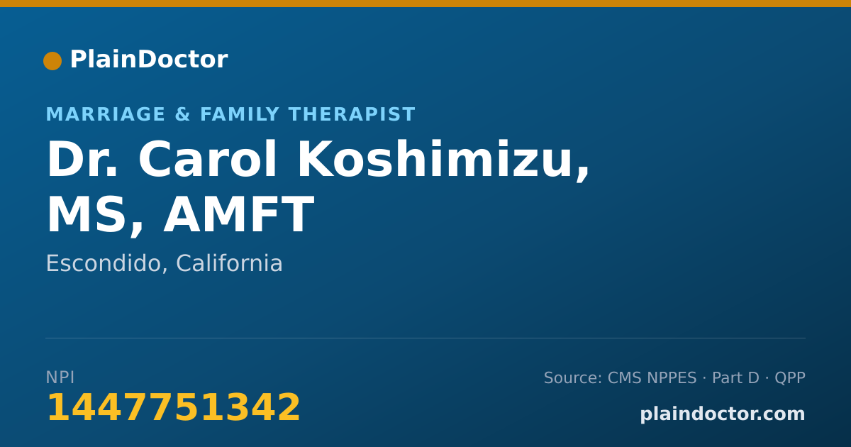 Shareable card for Carol Koshimizu, MS, AMFT - Marriage & Family Therapist, Escondido, CA