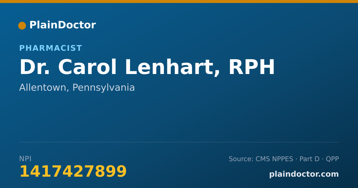 Shareable card for Carol Lenhart, RPH - Pharmacist, Allentown, PA