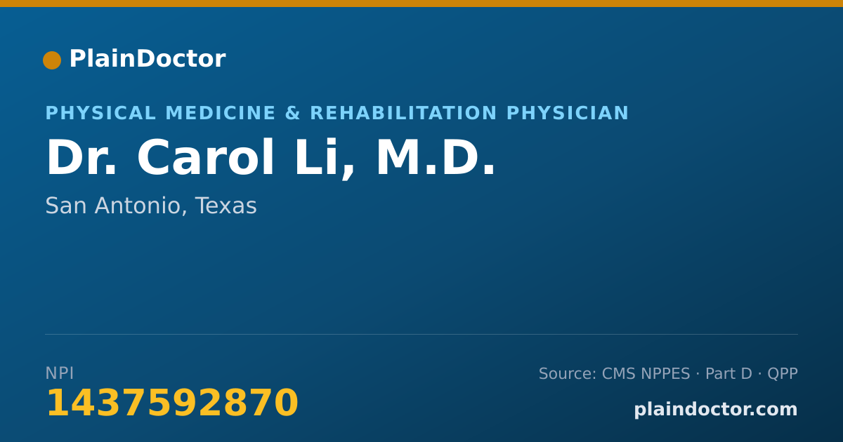 Shareable card for Carol Li, M.D. - Physical Medicine & Rehabilitation Physician, San Antonio, TX