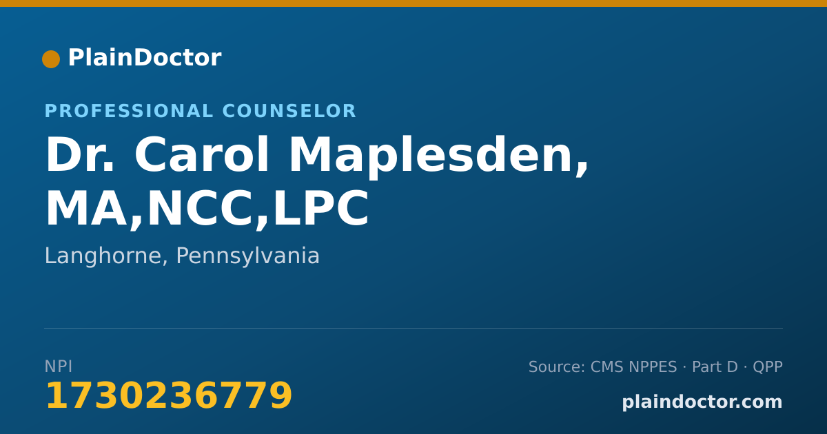 Shareable card for Carol Maplesden, MA,NCC,LPC - Professional Counselor, Langhorne, PA
