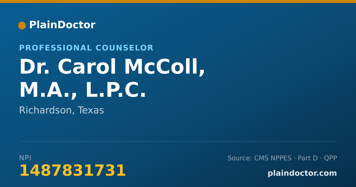 Shareable card for Carol McColl, M.A., L.P.C. - Professional Counselor, Richardson, TX