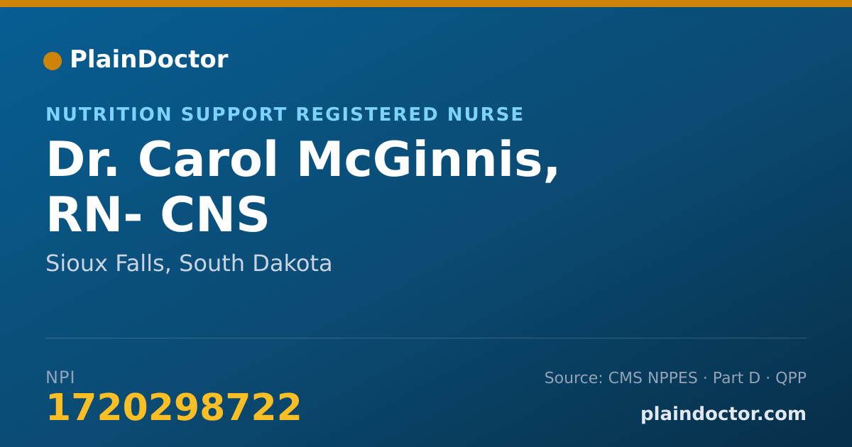 Shareable card for Carol McGinnis, RN- CNS - Nutrition Support Registered Nurse, Sioux Falls, SD