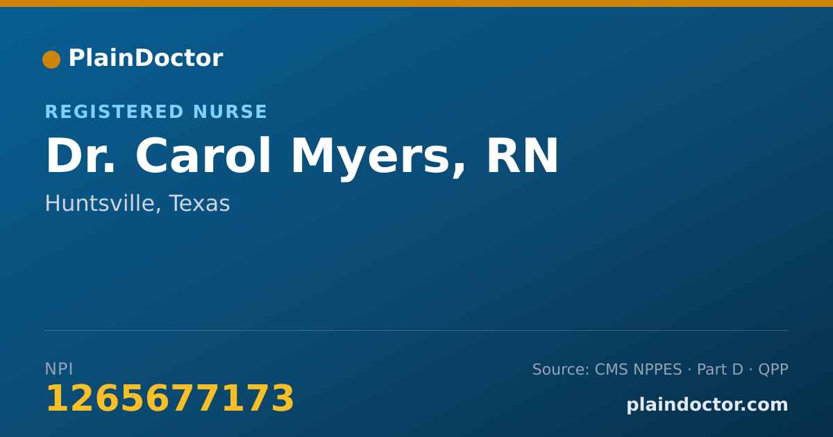 Shareable card for Carol Myers, RN - Registered Nurse, Huntsville, TX