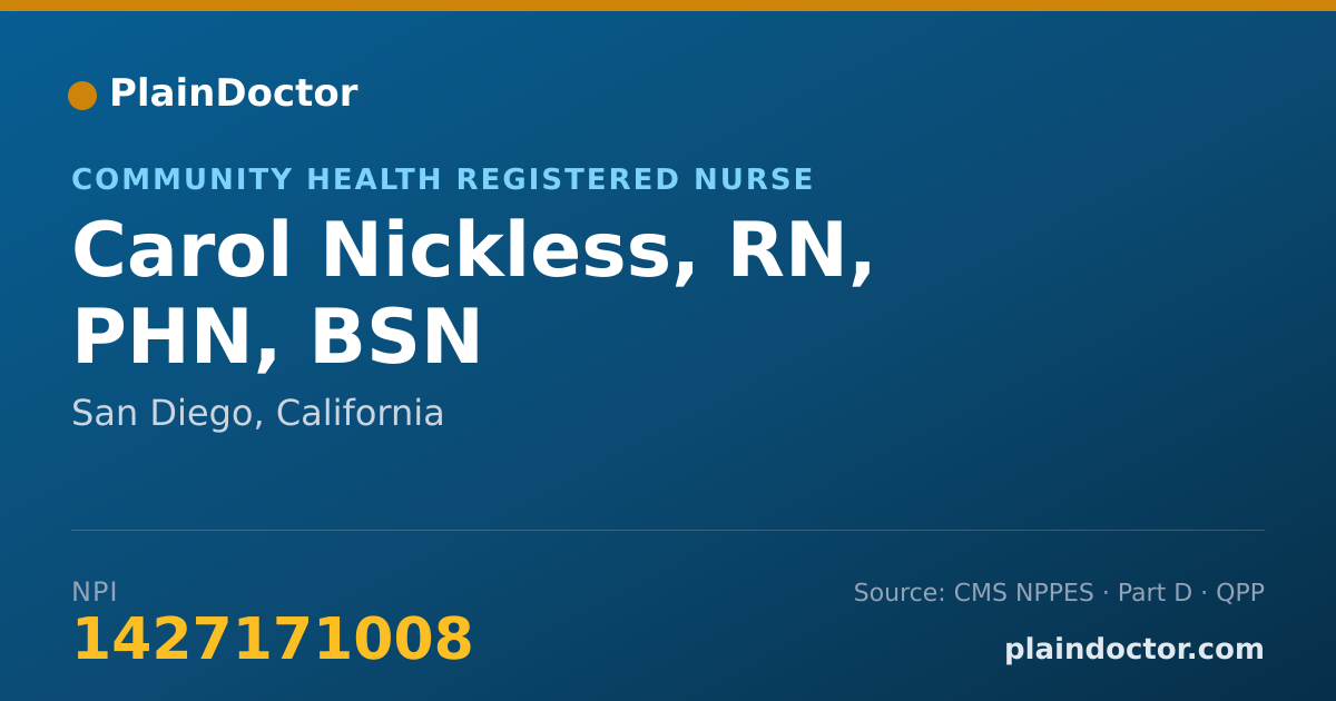 Shareable card for Carol Nickless, RN, PHN, BSN - Community Health Registered Nurse, San Diego, CA