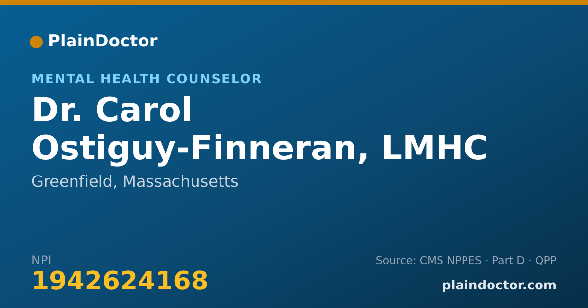 Shareable card for Carol Ostiguy-Finneran, LMHC - Mental Health Counselor, Greenfield, MA