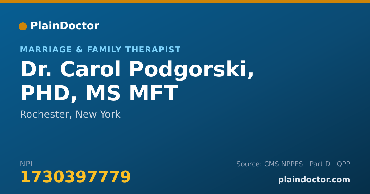Shareable card for Carol Podgorski, PHD, MS MFT - Marriage & Family Therapist, Rochester, NY