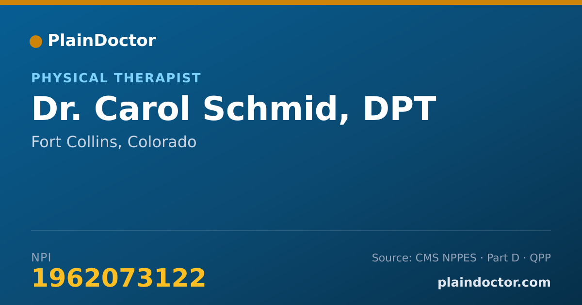 Shareable card for Carol Schmid, DPT - Physical Therapist, Fort Collins, CO