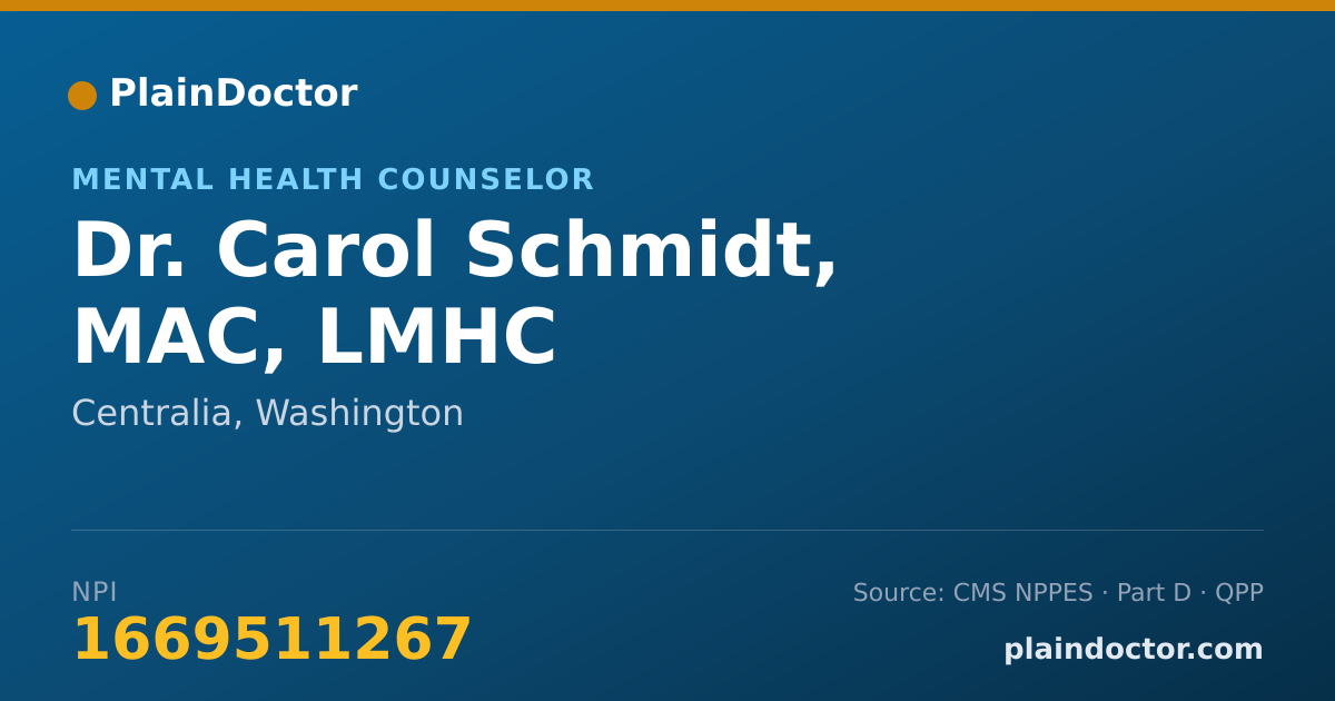 Shareable card for Carol Schmidt, MAC, LMHC - Mental Health Counselor, Centralia, WA