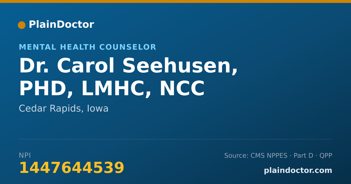 Shareable card for Carol Seehusen, PHD, LMHC, NCC - Mental Health Counselor, Cedar Rapids, IA