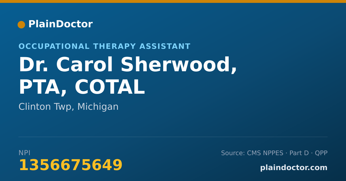 Shareable card for Carol Sherwood, PTA, COTAL - Occupational Therapy Assistant, Clinton Twp, MI