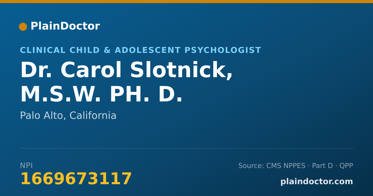 Shareable card for Carol Slotnick, M.S.W. PH. D. - Clinical Child & Adolescent Psychologist, Palo Alto, CA