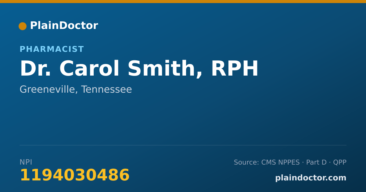 Shareable card for Carol Smith, RPH - Pharmacist, Greeneville, TN