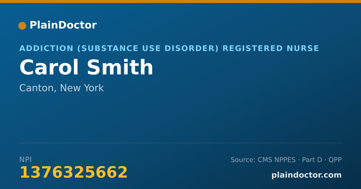 Shareable card for Carol Smith - Addiction (Substance Use Disorder) Registered Nurse, Canton, NY