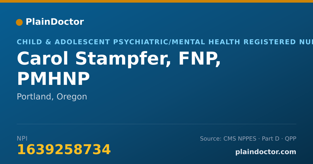 Shareable card for Carol Stampfer, FNP, PMHNP - Child & Adolescent Psychiatric/Mental Health Registered Nurse, Portland, OR