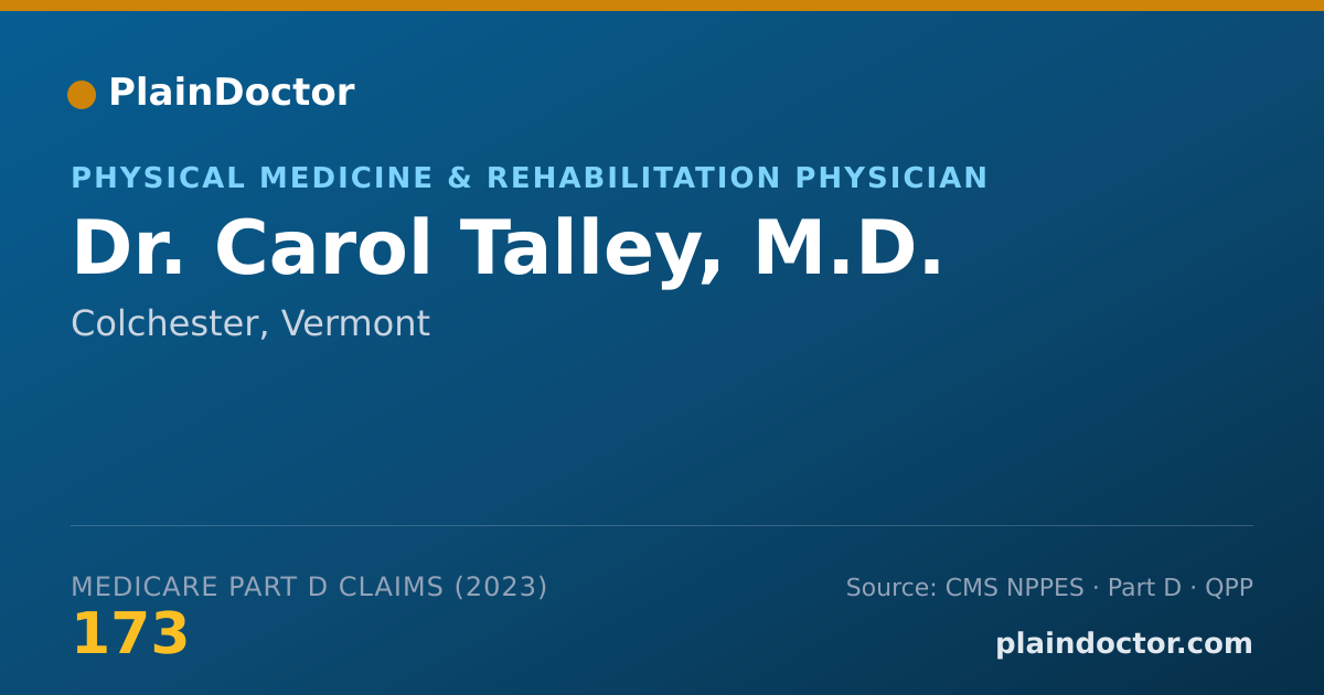 Shareable card for Carol Talley, M.D. - Physical Medicine & Rehabilitation Physician, Colchester, VT
