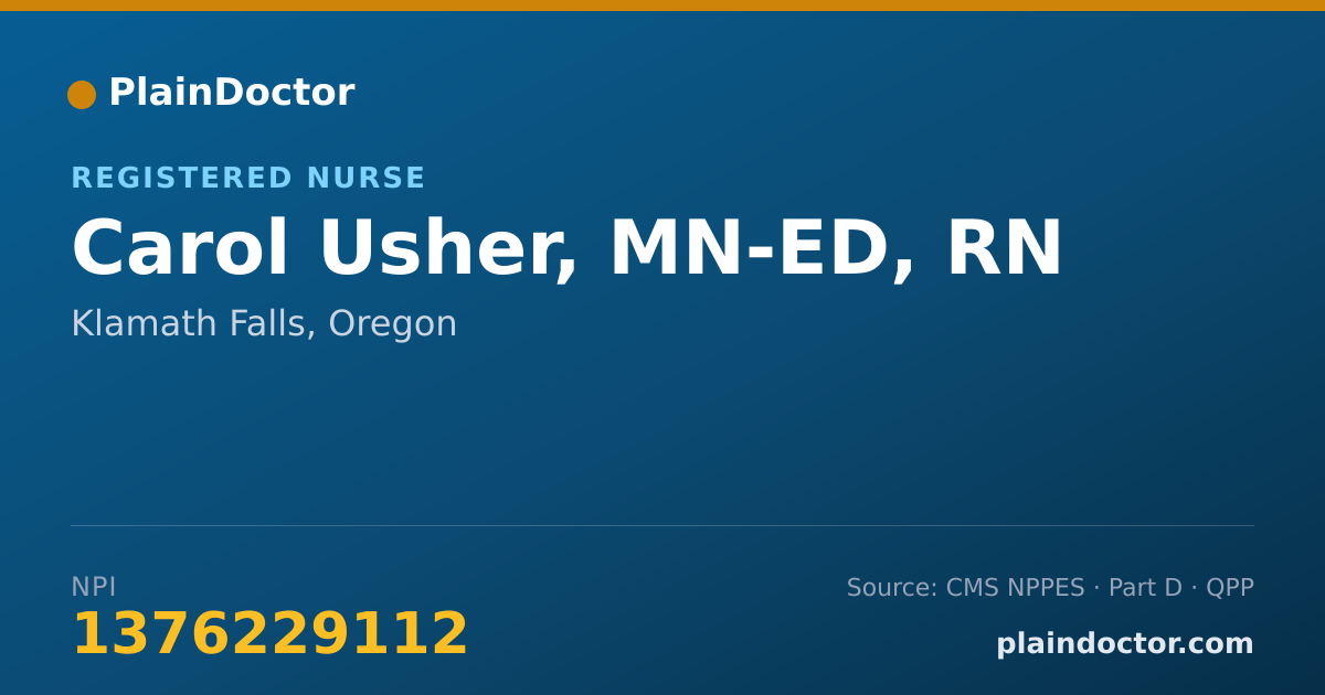 Shareable card for Carol Usher, MN-ED, RN - Registered Nurse, Klamath Falls, OR