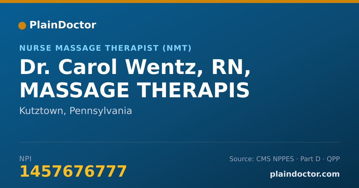 Shareable card for Carol Wentz, RN, MASSAGE THERAPIS - Nurse Massage Therapist (NMT), Kutztown, PA