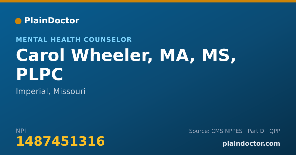 Shareable card for Carol Wheeler, MA, MS, PLPC - Mental Health Counselor, Imperial, MO
