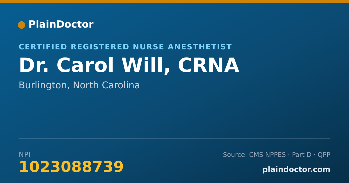 Shareable card for Carol Will, CRNA - Certified Registered Nurse Anesthetist, Burlington, NC