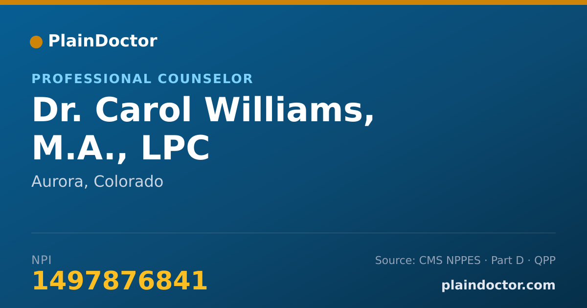 Shareable card for Carol Williams, M.A., LPC - Professional Counselor, Aurora, CO