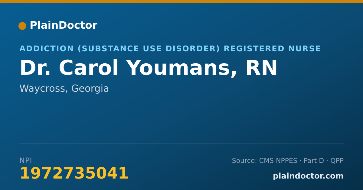 Shareable card for Carol Youmans, RN - Addiction (Substance Use Disorder) Registered Nurse, Waycross, GA