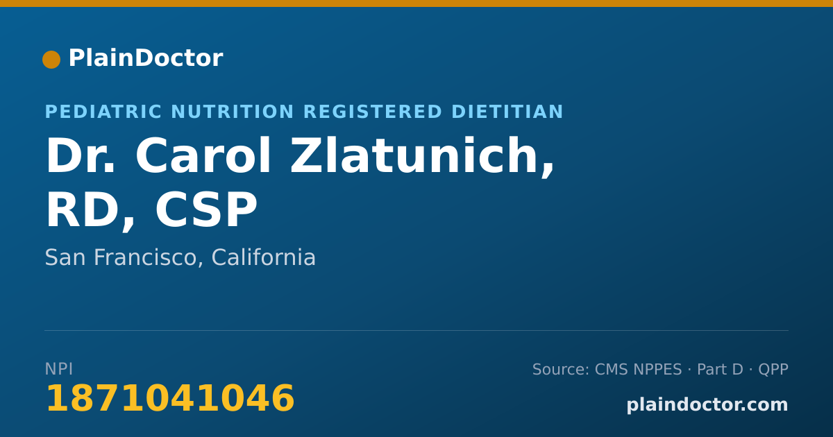 Shareable card for Carol Zlatunich, RD, CSP - Pediatric Nutrition Registered Dietitian, San Francisco, CA