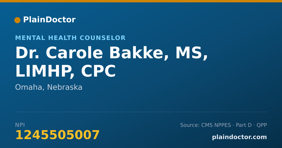 Shareable card for Carole Bakke, MS, LIMHP, CPC - Mental Health Counselor, Omaha, NE