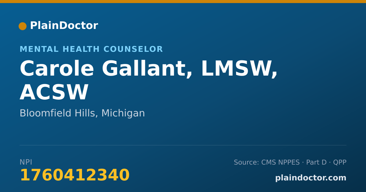 Shareable card for Carole Gallant, LMSW, ACSW - Mental Health Counselor, Bloomfield Hills, MI