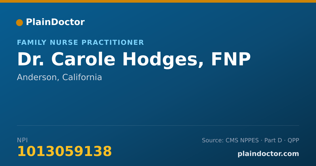 Shareable card for Carole Hodges, FNP - Family Nurse Practitioner, Anderson, CA