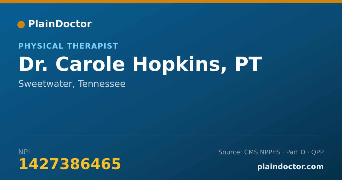 Shareable card for Carole Hopkins, PT - Physical Therapist, Sweetwater, TN