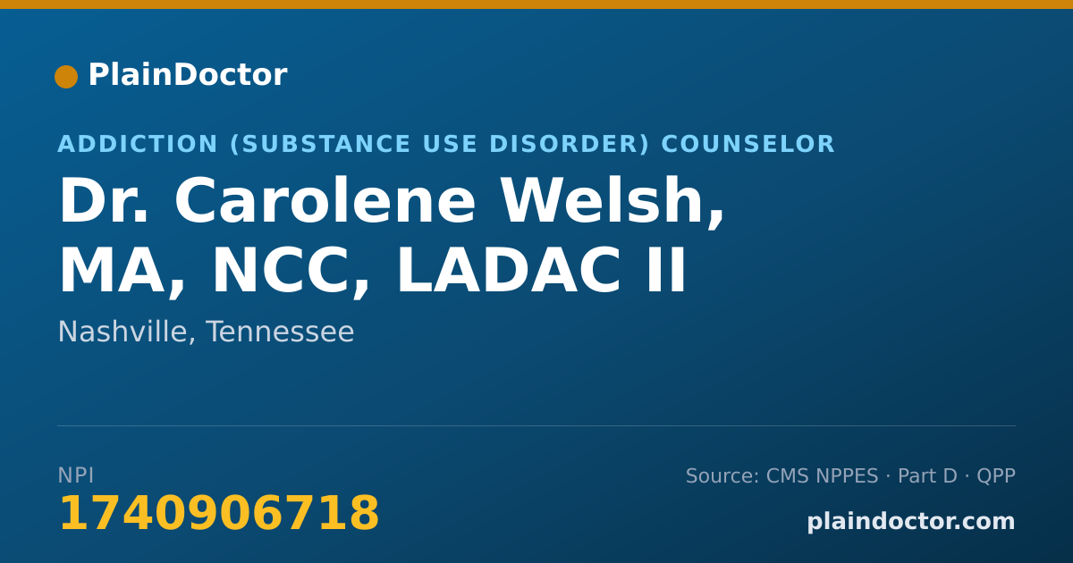 Shareable card for Carolene Welsh, MA, NCC, LADAC II - Addiction (Substance Use Disorder) Counselor, Nashville, TN