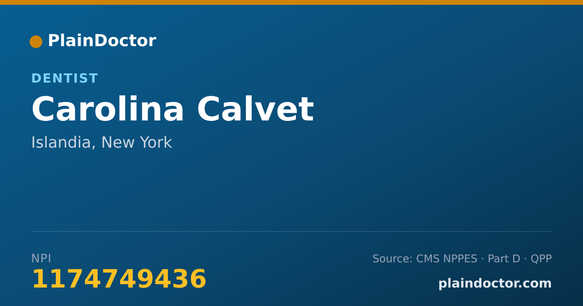 Shareable card for Carolina Calvet - Dentist, Islandia, NY