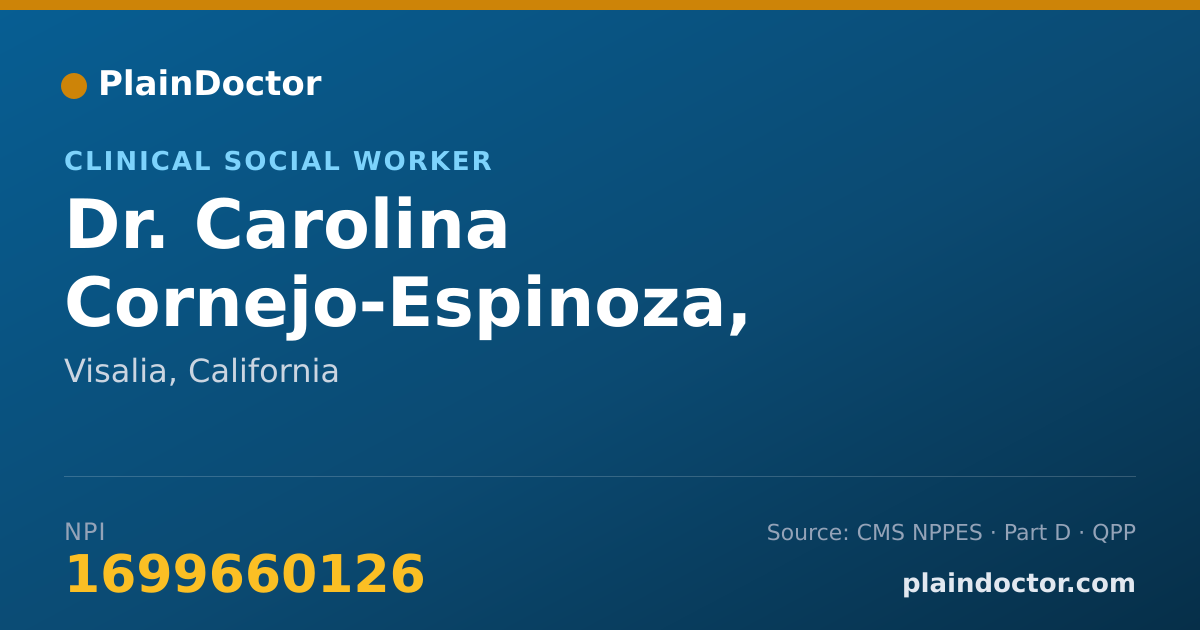 Shareable card for Carolina Cornejo-Espinoza, LCSW, PPS - Clinical Social Worker, Visalia, CA