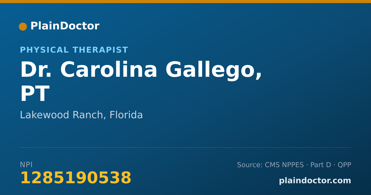 Shareable card for Carolina Gallego, PT - Physical Therapist, Lakewood Ranch, FL